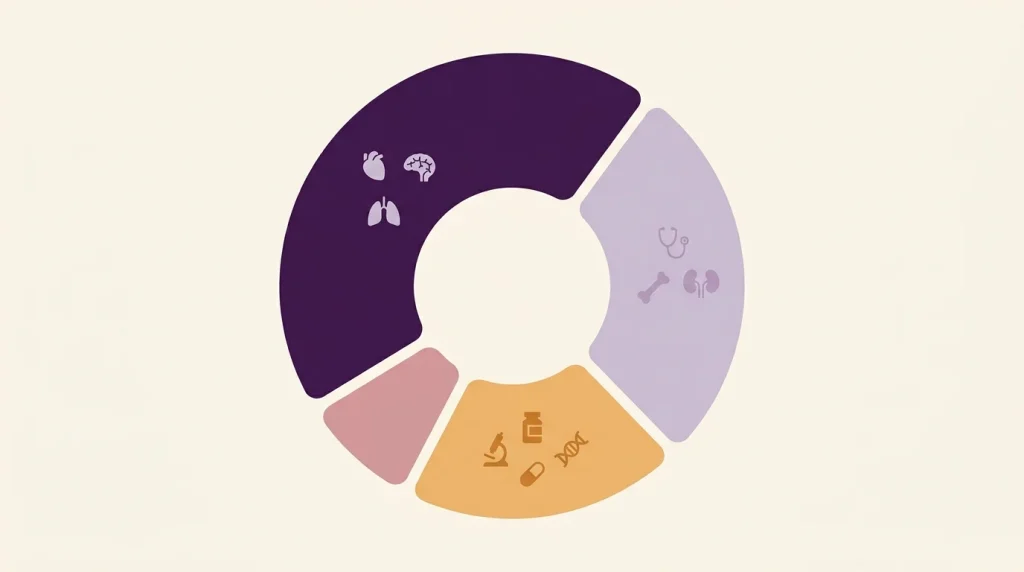 Donut chart of FRCEM Final SBA blueprint topic weighting with clinical icons in the largest wedges