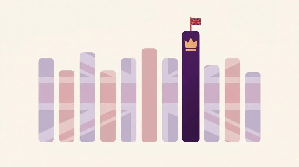 Bar chart of MRCEM Primary pass rate for UK candidates with a small UK flag pin on the tallest bar