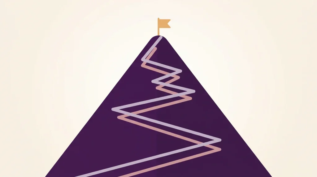 Tall mountain with switchback paths symbolising overall FRCEM exam difficulty