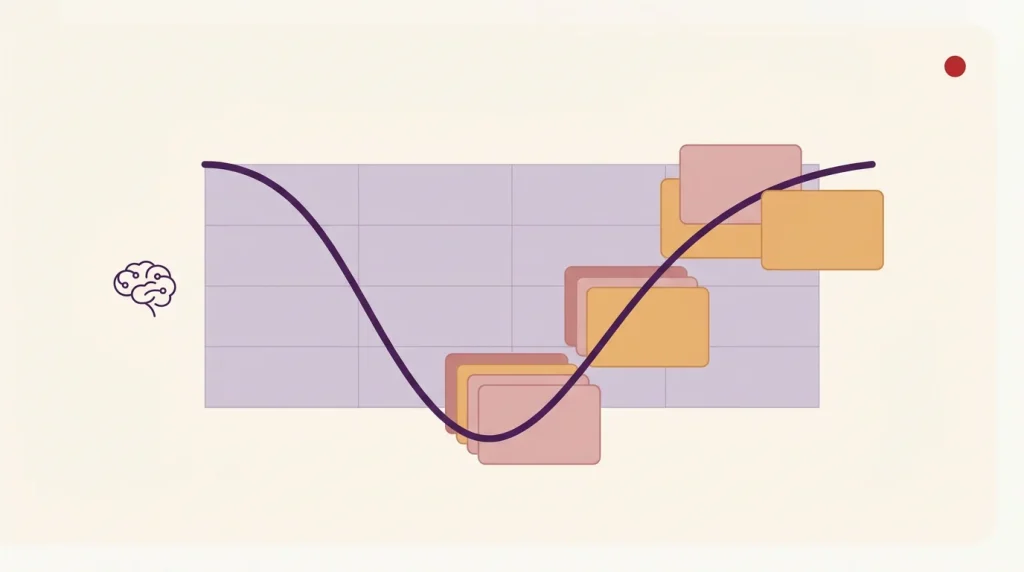 Active recall and spaced repetition forgetting-curve illustration