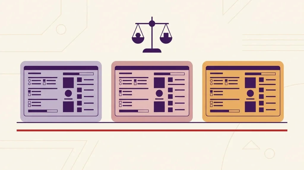 Three-way FRCEM question bank head-to-head comparison illustration