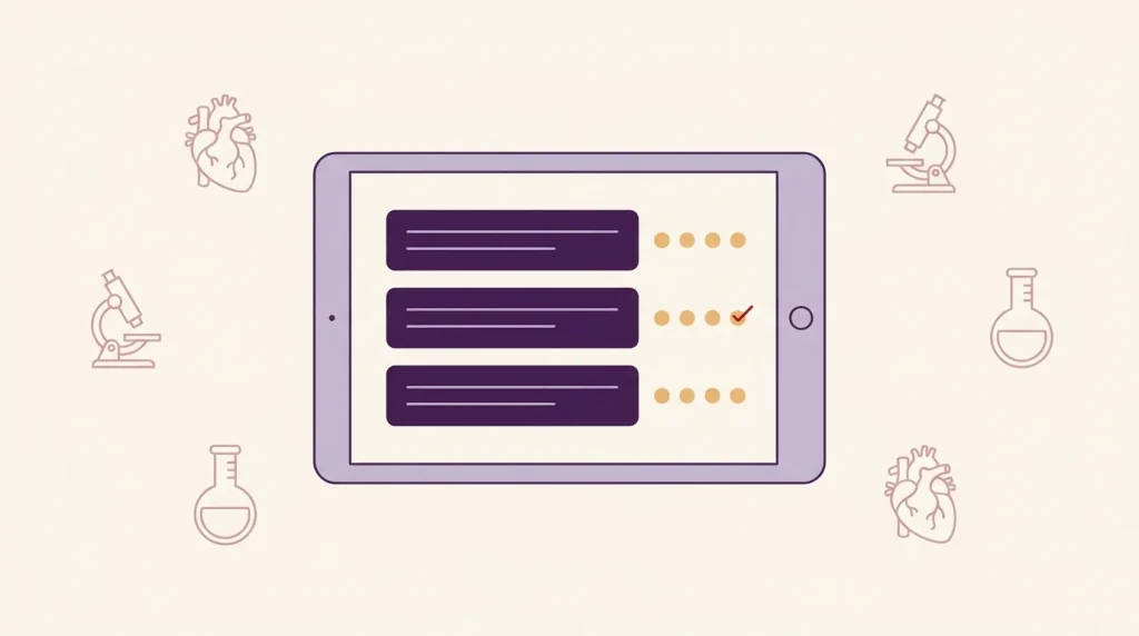 MRCEM Primary question bank tablet UI illustration