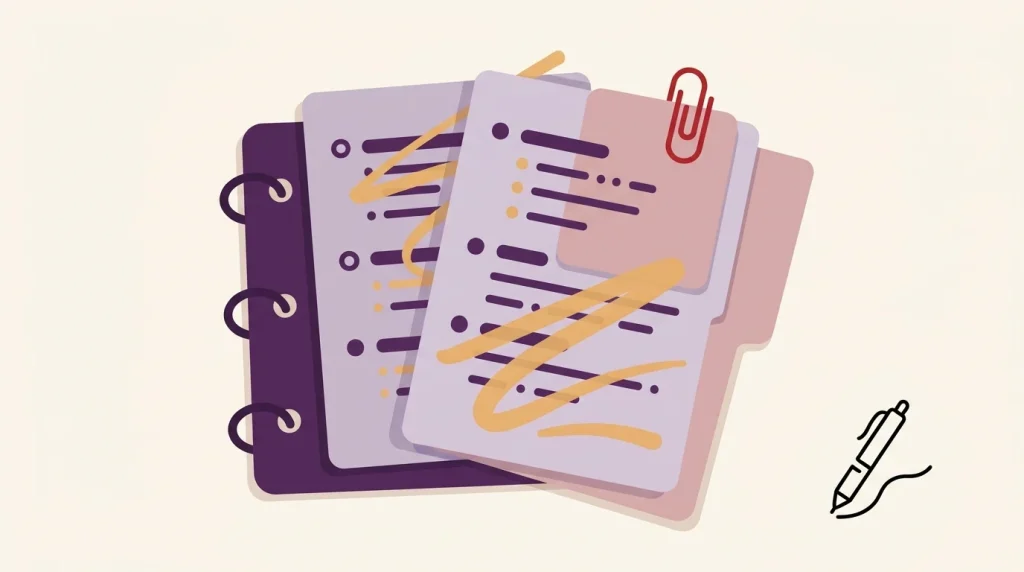 Handwritten FRCEM revision notes stack illustration