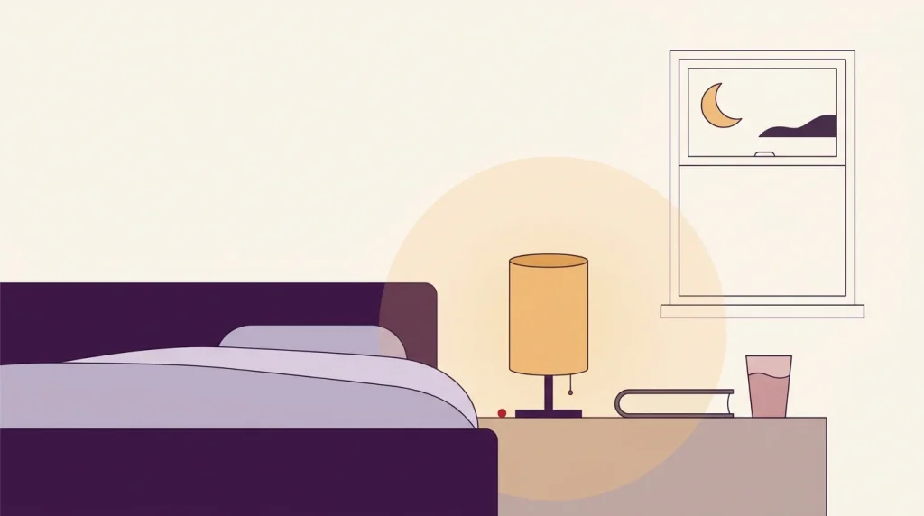Calm bedroom and bedside lamp depicting sleep strategy before FRCEM exam