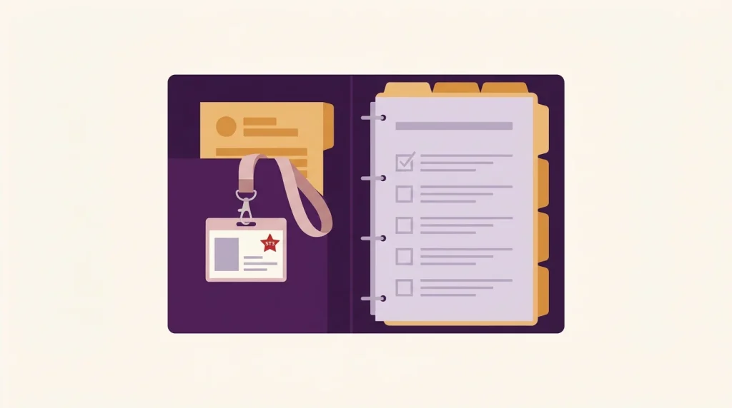 Open portfolio binder and NHS ID badge for ST3 application after FRCEM Final