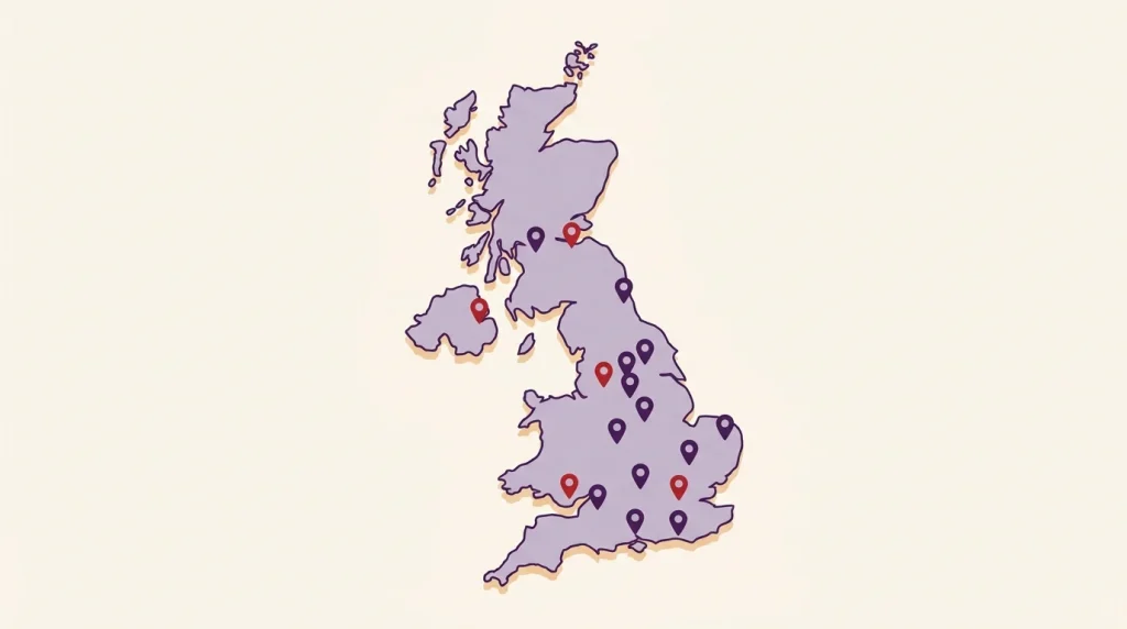 RCEM exam centres across UK map